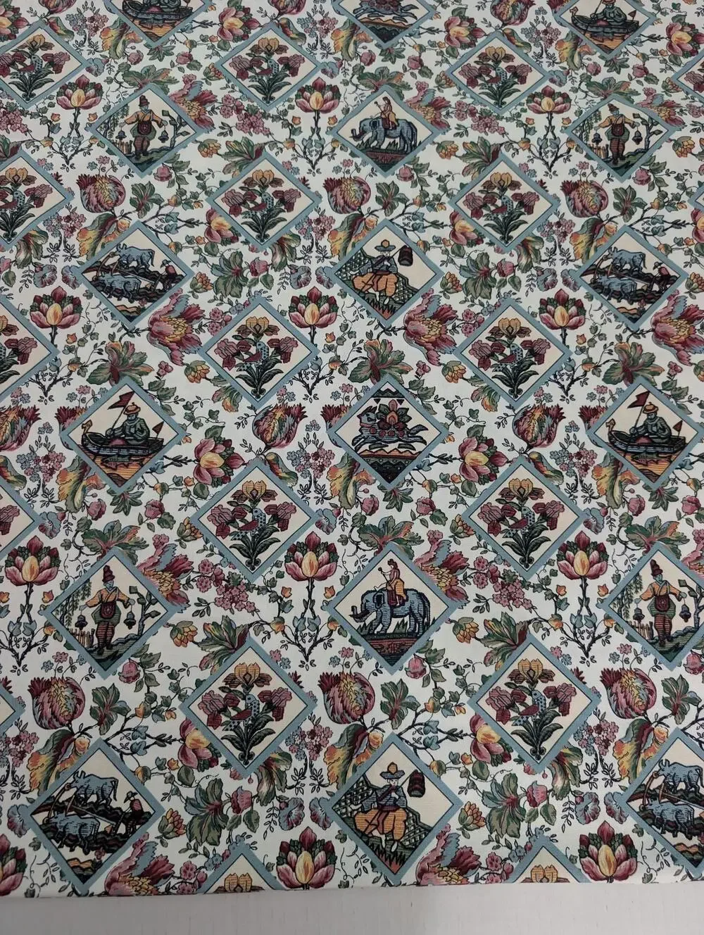1996 Spectrum Chinoiserie 54x112 In Anglo Indian Toile Trellis Cotton Fabric